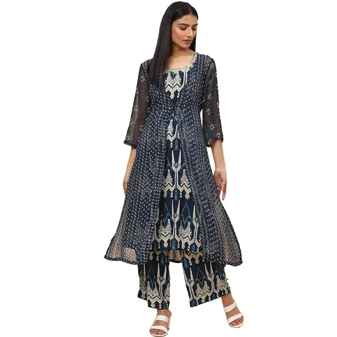 BIBA Women Rayon Printed Straight Kurta and Jacket Set in Amazon India | Local Monk