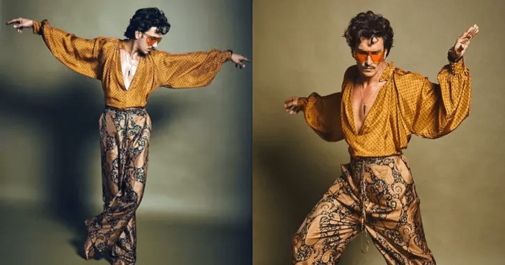 Ranveer Singh in Golden printed pants with flapper shirt Fashion | Local Monk